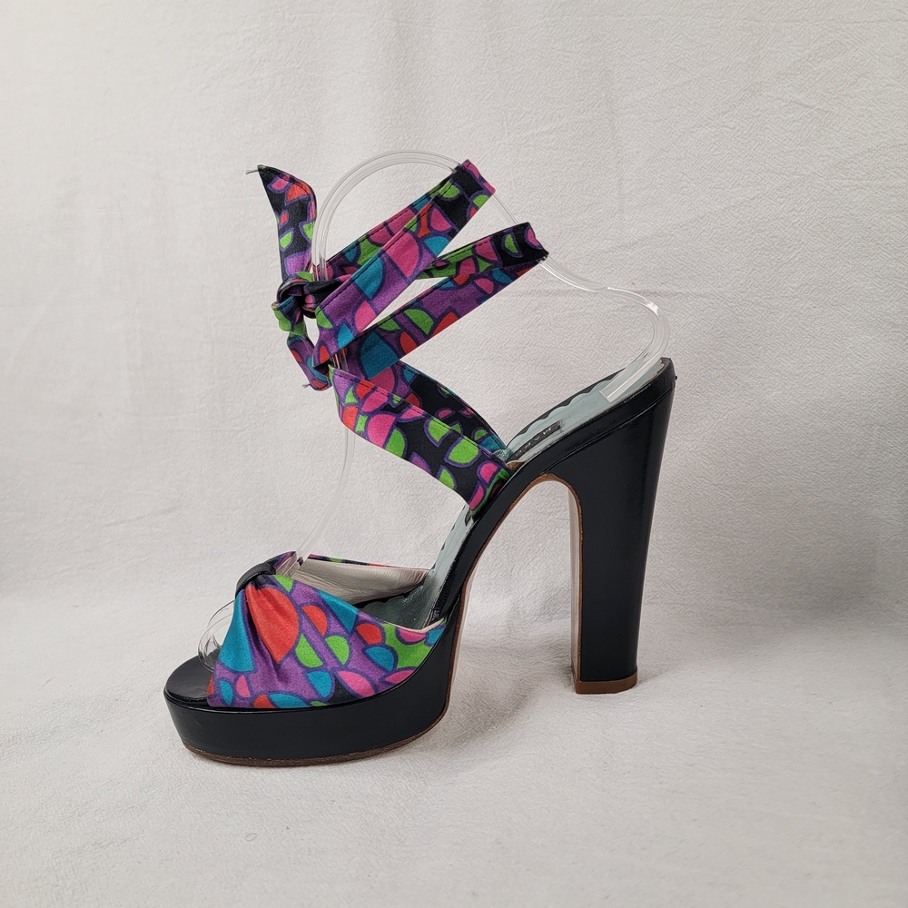 ​Marc Jacobs Geometric Print Silk Satin Wrap Platform Sandals Made in Italy 6
​D